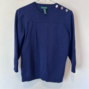 Ralph Lauren Navy Crewneck Sweater with Shoulder Buttons